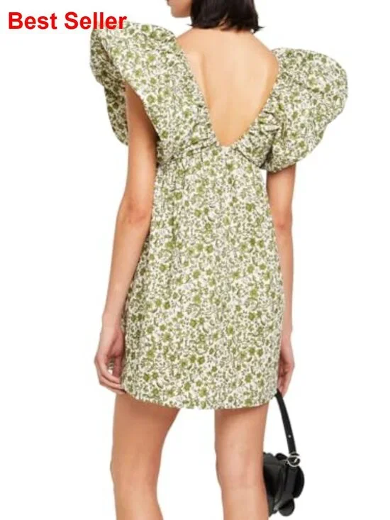 Floral Print Mini Dress with Puff Sleeves and Bow Detail - Picture 3 of 7